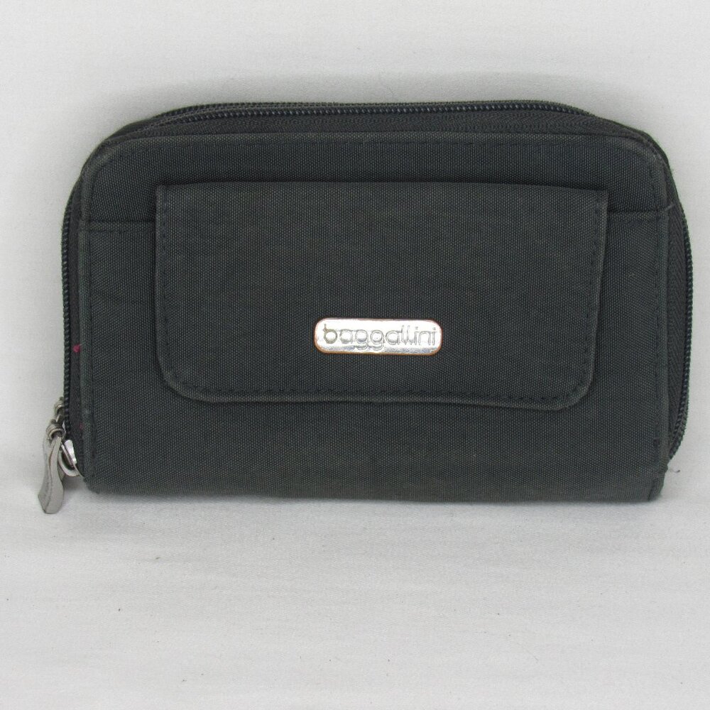 Baggallini Charcoal Black Gray Clutch Wristlet Organizer Wallet RFID